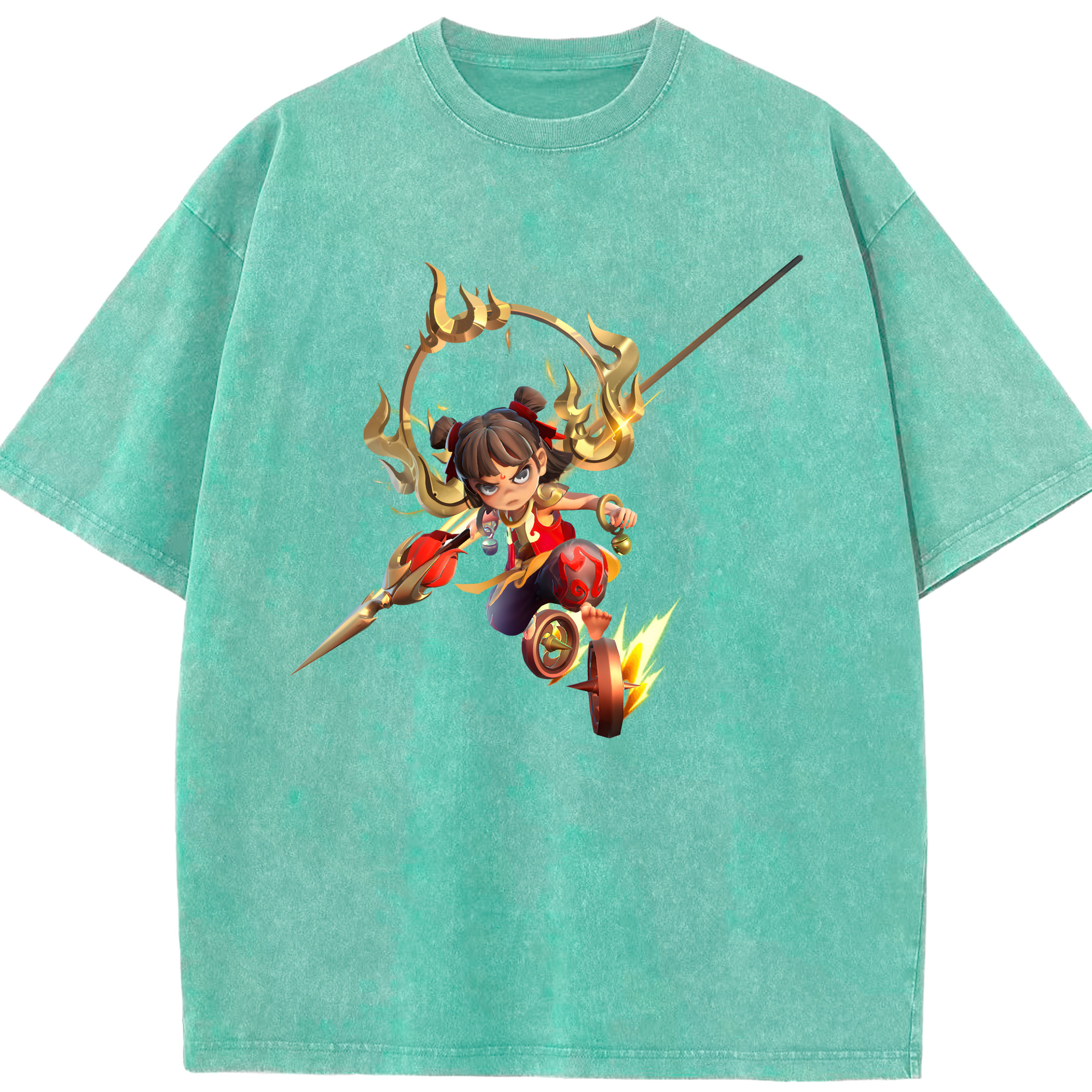 （画像用） Ne Zha 2 ナタ 魔童の大暴れ 綿100% ヴィンテージ風 半袖Tシャツ（フロントプリント）